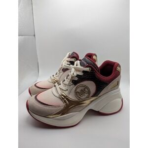 Michael Kors Zuma Trainer Snake Skin Embossed Leather Mesh Sneakers Womens 7 Red